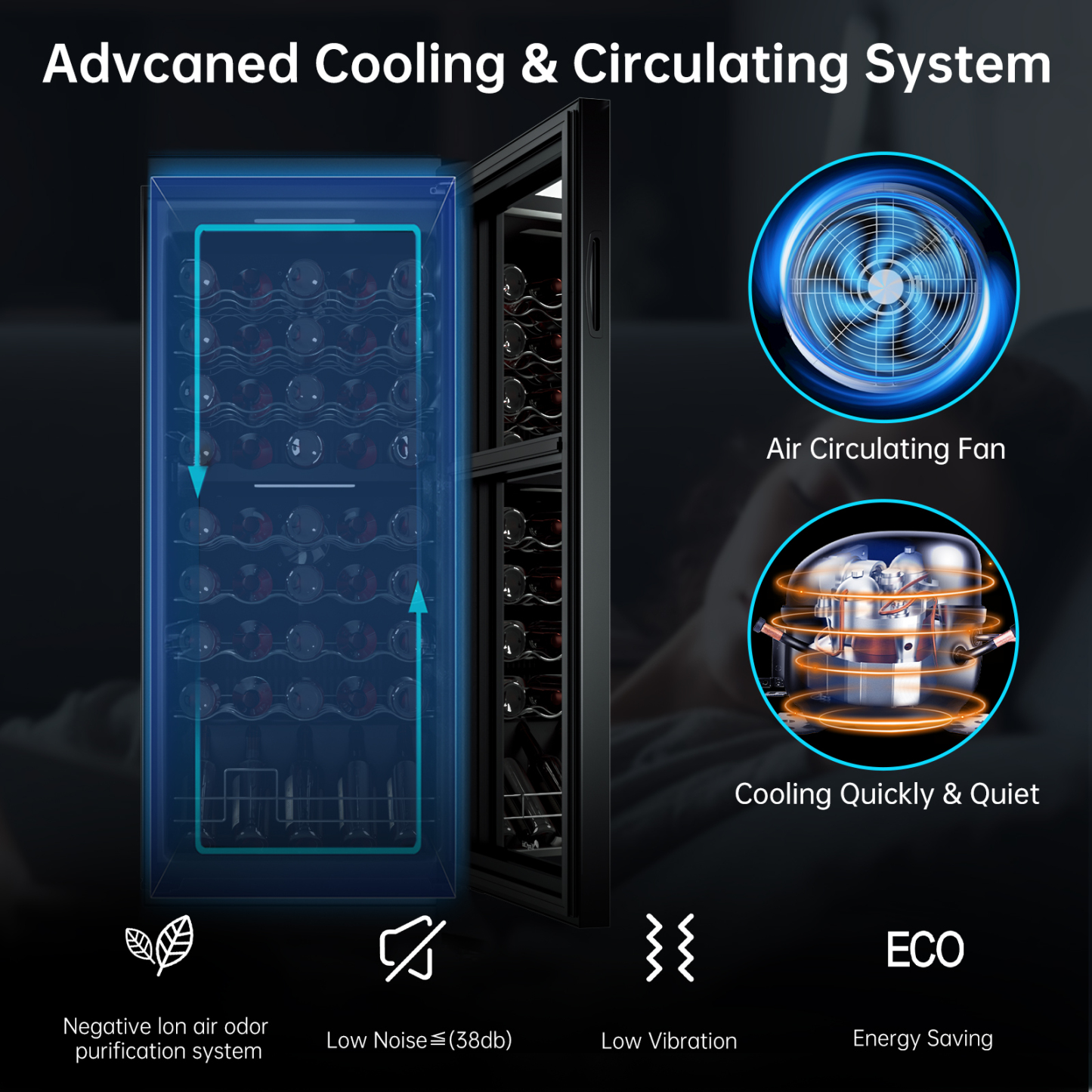 KingChii 45 Bottle Dual Zone Wine Cooler Refrigerator, Freestanding Wine Fridge with Intelligent Digital Control, Low Noise Professional Compressor, Tempered Glass for Home or Office