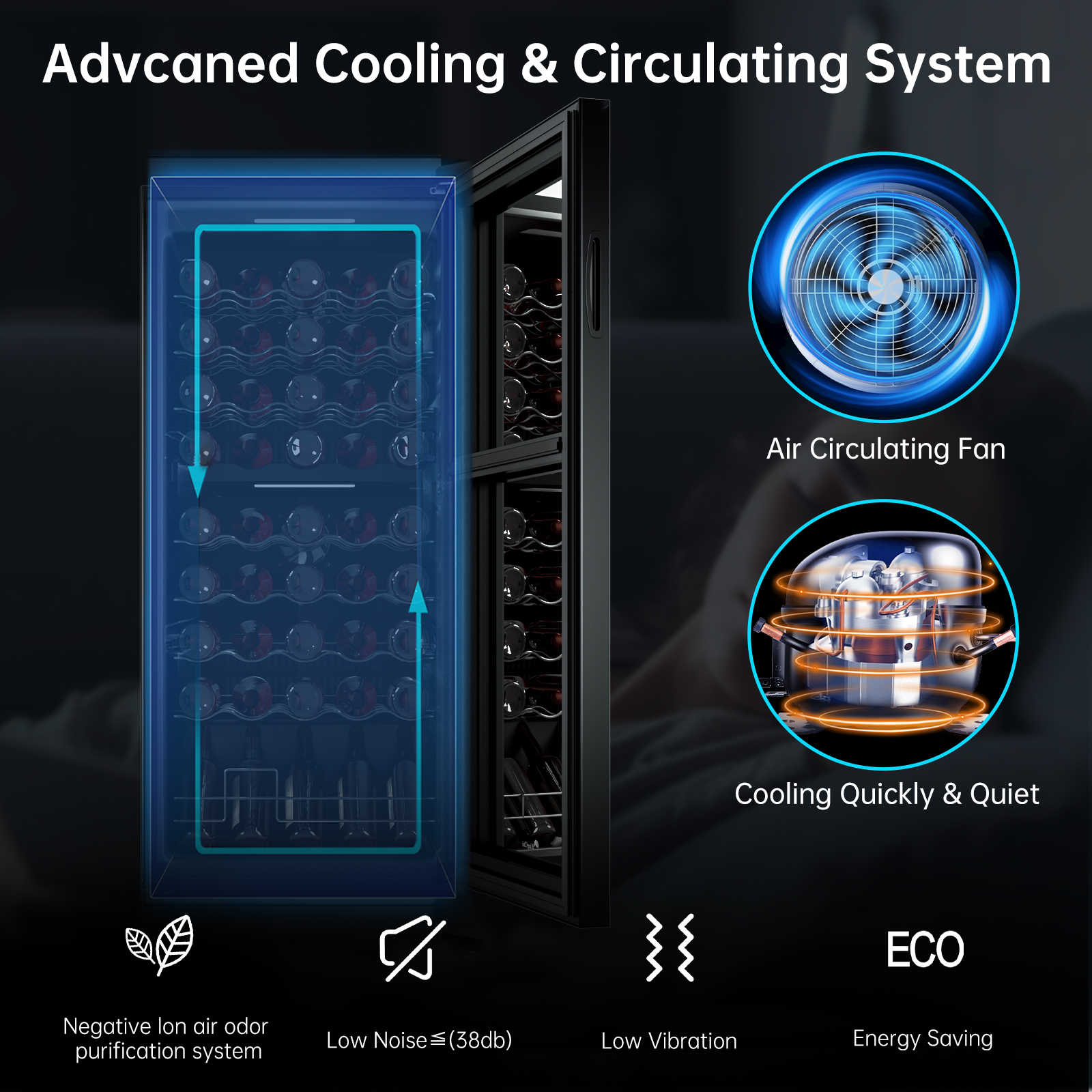 KingChii 45 Bottle Dual Zone Wine Cooler Refrigerator, Freestanding Wine Fridge with Intelligent Digital Control, Low Noise Professional Compressor, Tempered Glass for Home or Office