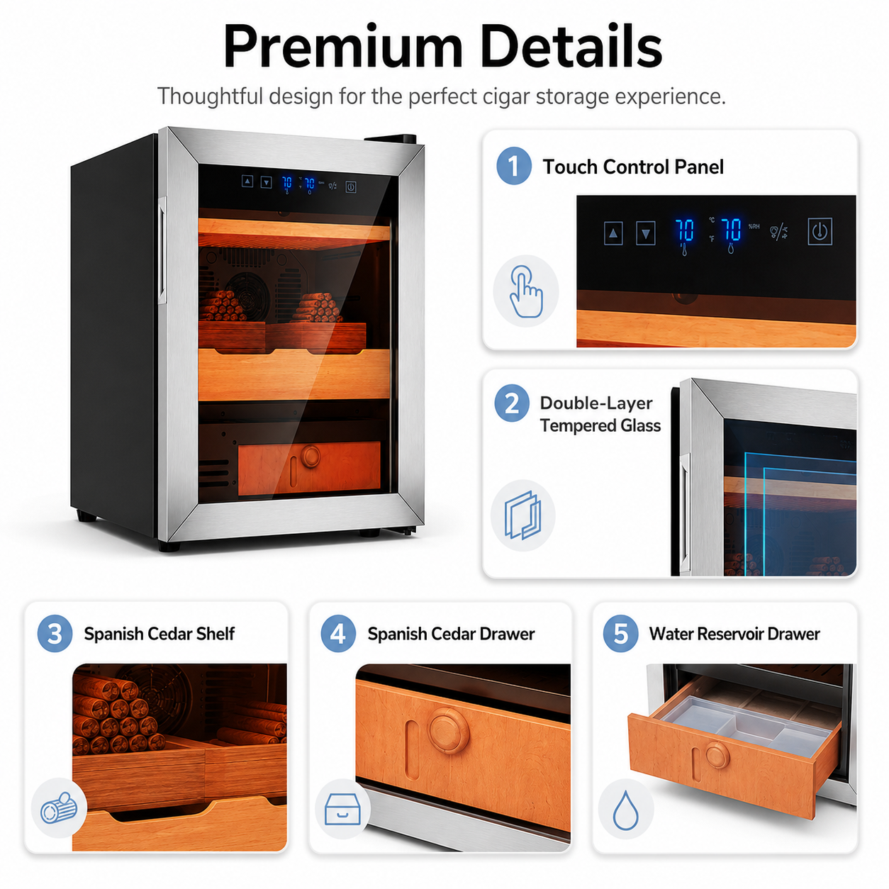 KingChii 50L Temp & Humidity Control Cigar Humidor, 350-Cigar Capacity