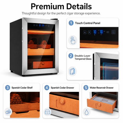 KingChii 50L Temp & Humidity Control Cigar Humidor, 350-Cigar Capacity