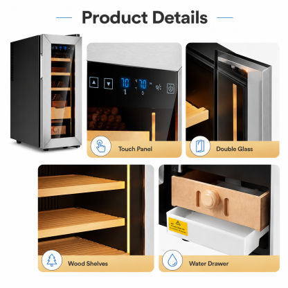 KingChii 35L Temp & Humidity Control Cigar Humidor, 250-Cigar Capacity