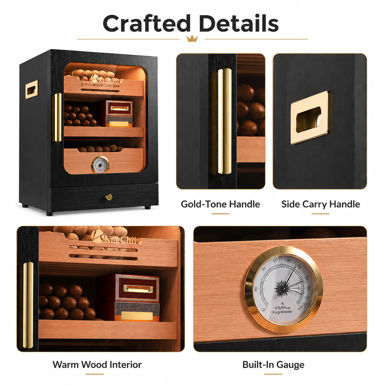 KingChii 20L 100-Cigar Light-Control Humidor, Black