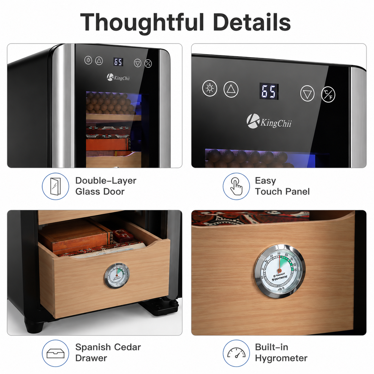 8L Cigar Humidor with Digital Touch Control, Hygrometer and Cedar Storage