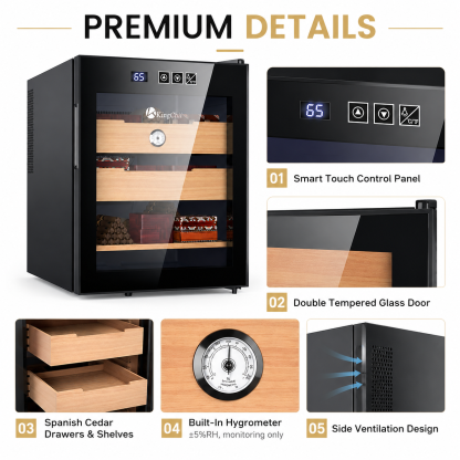 KingChii 48L-C Electric Cigar Humidor, 300-Cigar Capacity