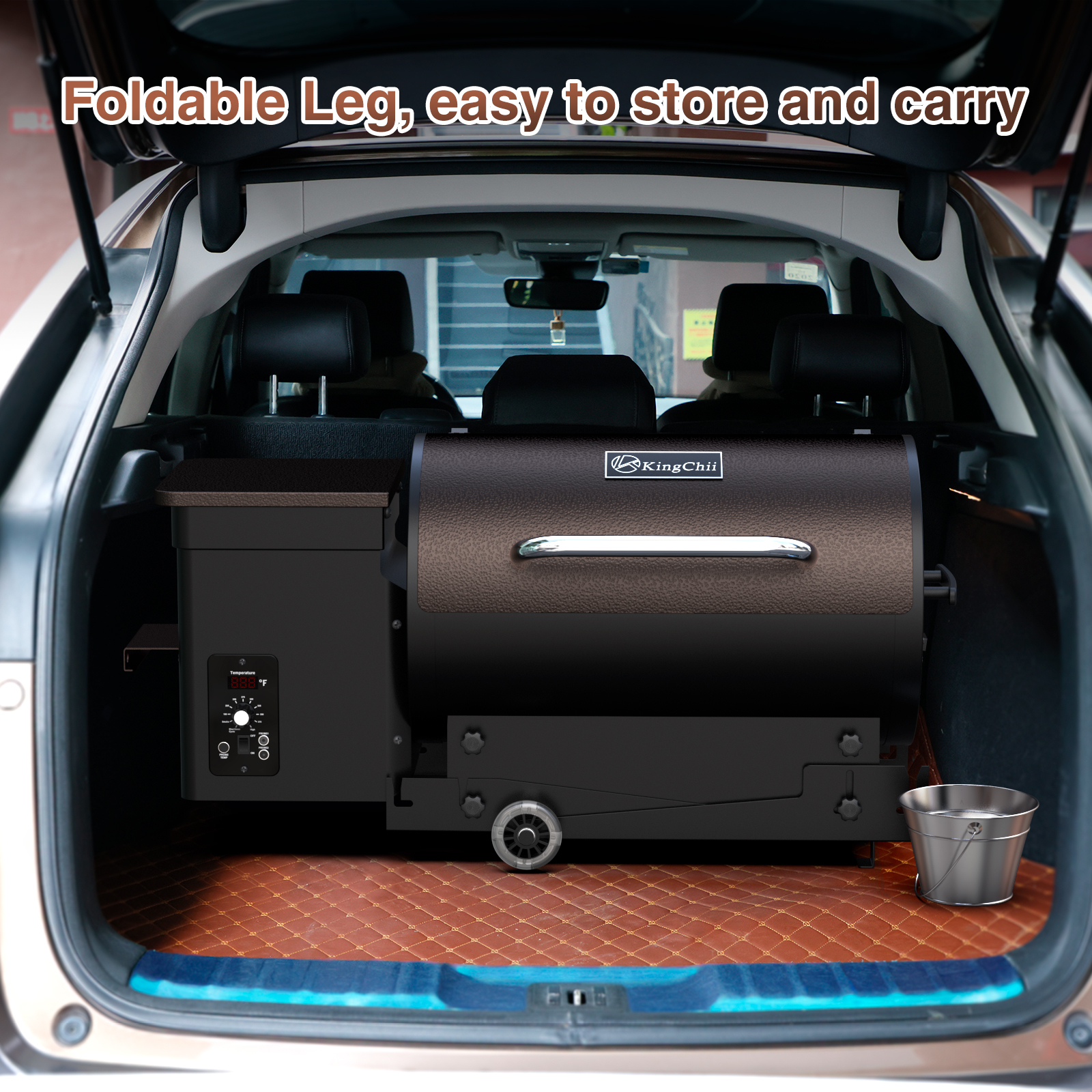 KingChii Wood Pellet Smoker & Grill, 456 sq. in BBQ Smoker with Auto Temperature Control, Folding Legs for Outdoor Patio RV, Bronze