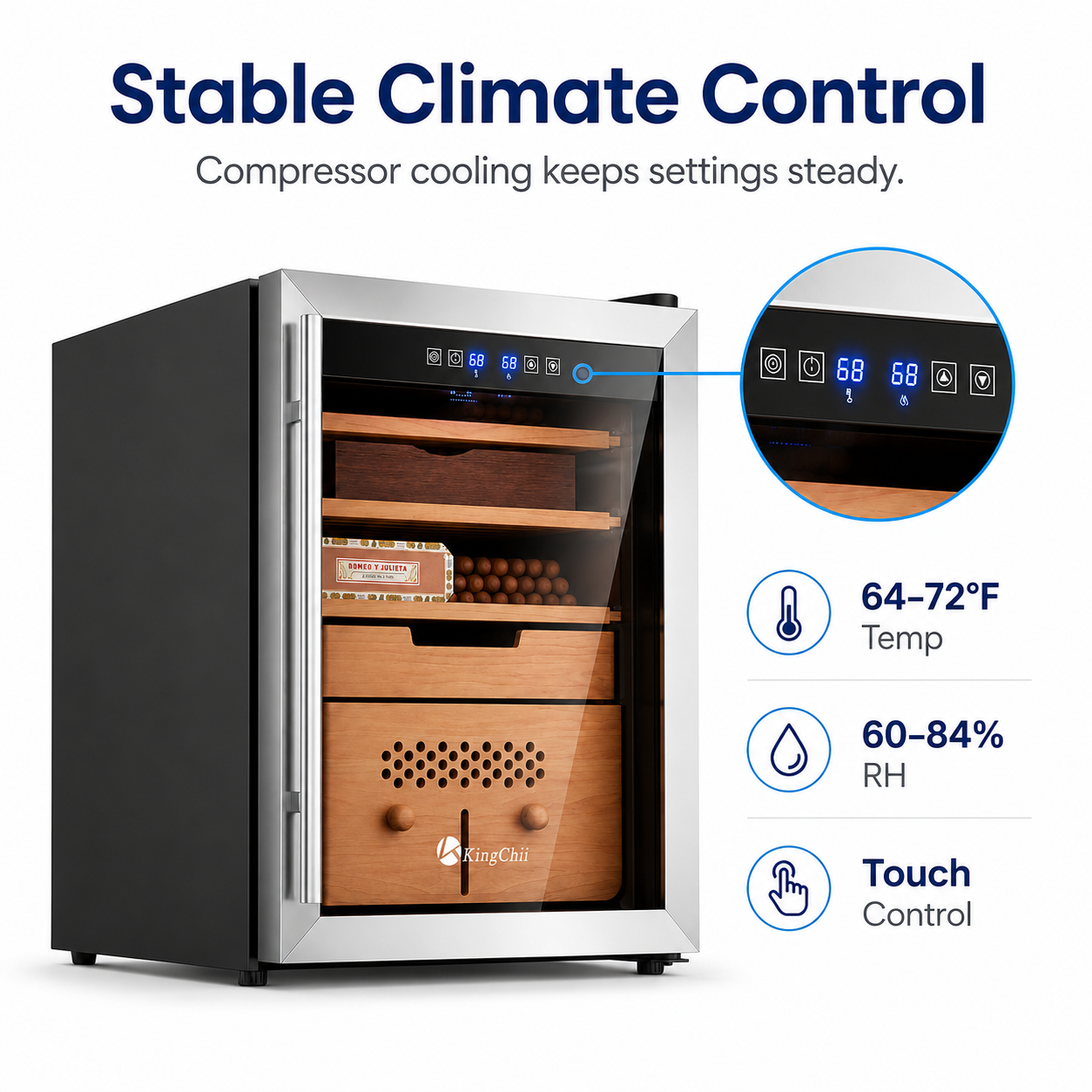 KingChii 58L Temp & Humidity Control Cigar Humidor, 385-Cigar Capacity