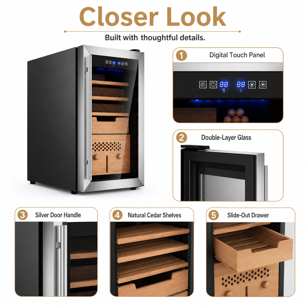 KingChii 43L Temp & Humidity Control Cigar Humidor, 320-Cigar Capacity