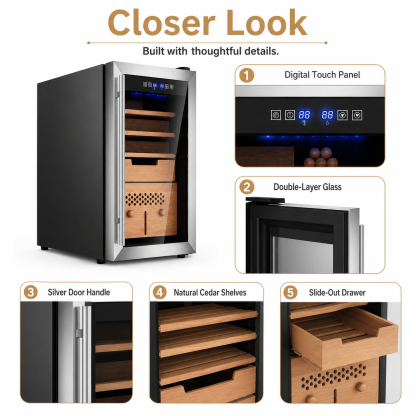 KingChii 43L Temp & Humidity Control Cigar Humidor, 320-Cigar Capacity
