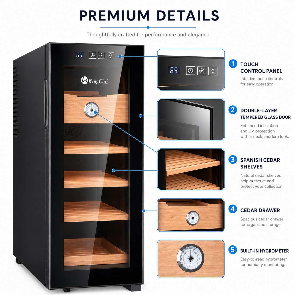 KingChii 33L Electric Cigar Humidor, 250-Cigar Capacity