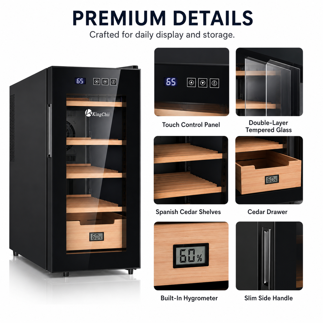 KingChii 26L Electric Cigar Humidor, 200-Cigar Capacity