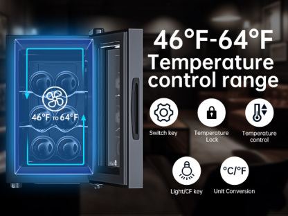 KingChii® 6 Bottles Thermoelectric Wine Cooler Refrigerator Advanced Cooling Technology, Stainless Steel & Tempered Glass For Red Wine, Champagne for Home, Kitchen, or Office