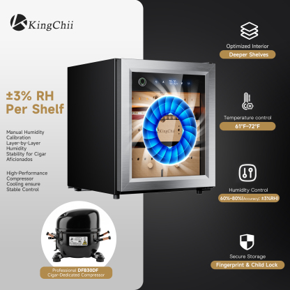KingChii Pro 50L Compressor Cigar Humidor with Temp & Humidity Control,400-Cigar Capacity