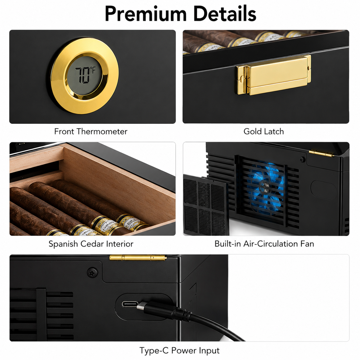 KingChii 3L Desktop Cigar Humidor, 25-50 Cigar Capacity