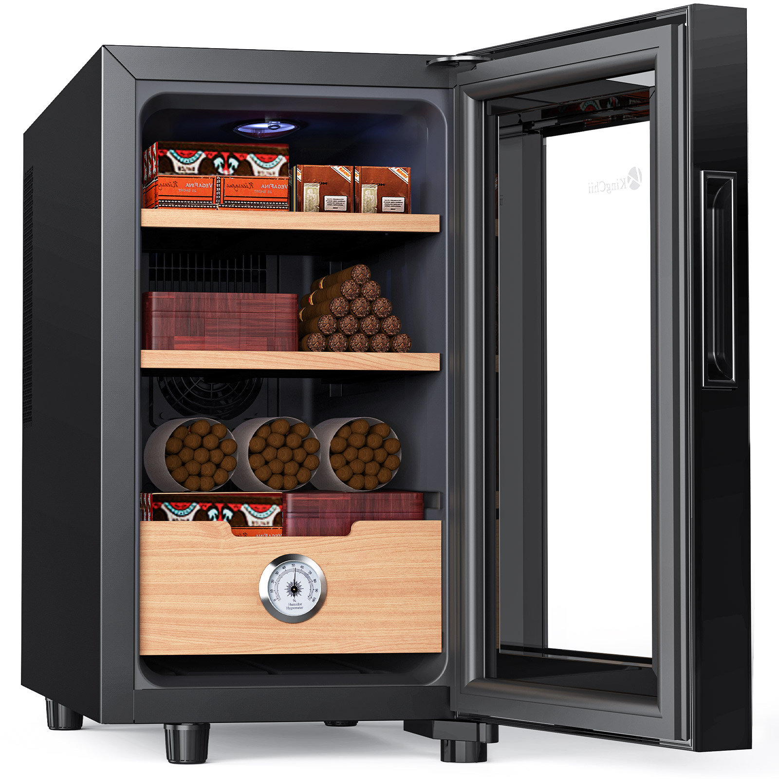 KingChii®23L Electric Cigar Humidors Temperature Control System, Cooling & Heating Humidor Cabinet with Spanish Cedar Wood Shelves & Hygrometer, Father's Day Gifts for Men (3 Layers 150 Capacity)