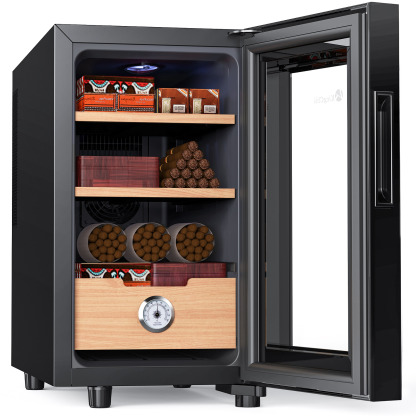 KingChii®23L Electric Cigar Humidors Temperature Control System, Cooling & Heating Humidor Cabinet with Spanish Cedar Wood Shelves & Hygrometer, Father's Day Gifts for Men (3 Layers 150 Capacity)