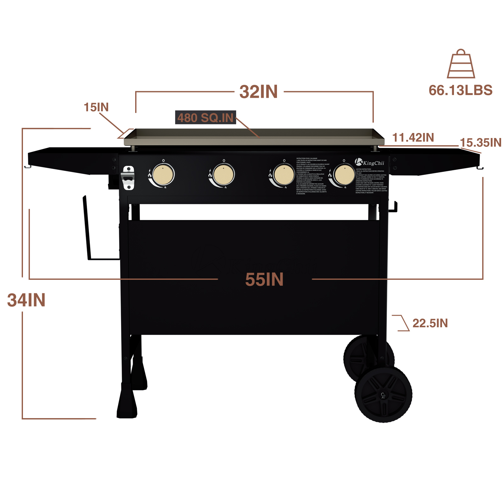KingChii 4-Burner 32" Propane Griddle Outdoor Flat Top Gas Grill Griddle for Camping, Tailgating, BBQ, Backyard & Patio