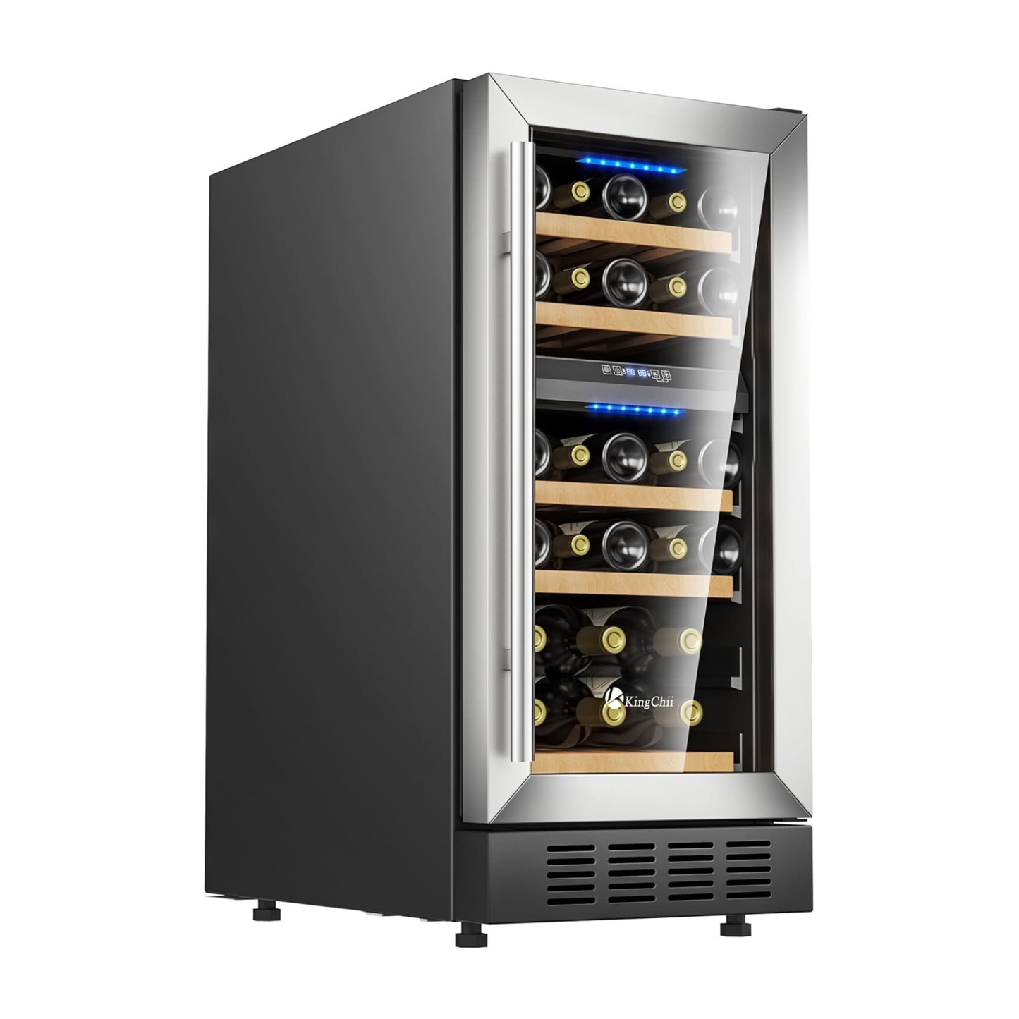 KingChii® 15 Inch 26 Bottles Dual Zone Wine Cooler Refrigerator Professional Compressor, Stainless Steel & Tempered Glass For Red Wine, Champagne - Built-in or Freestanding for Home, Kitchen, or Office