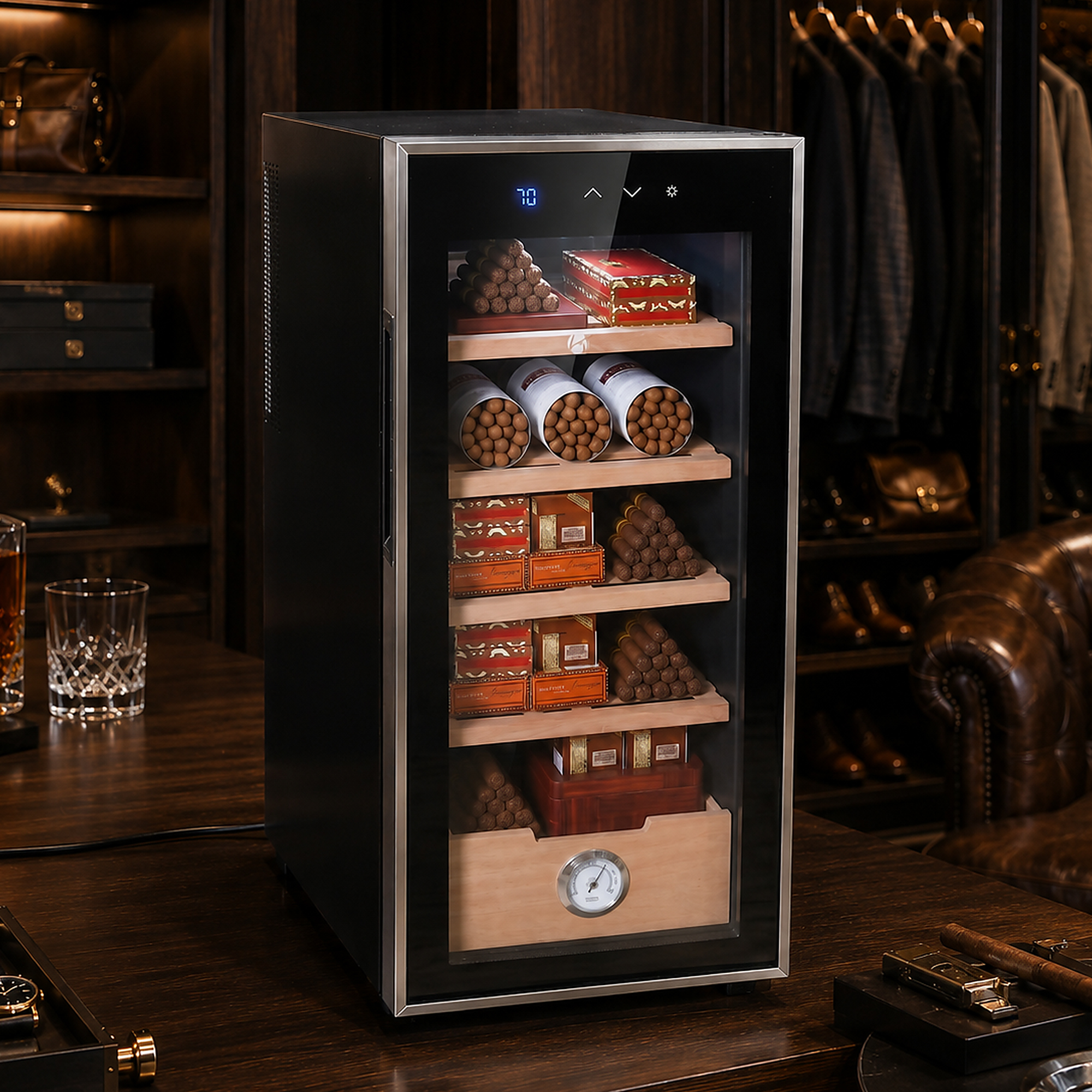 KingChii 33L Electric Cigar Humidor, 250-Cigar Capacity