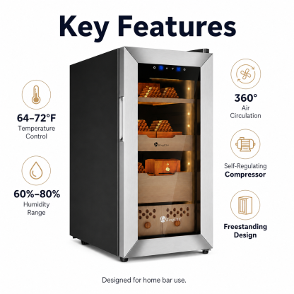 KingChii 50L Compressor Cigar Humidor, 400-Cigar Capacity