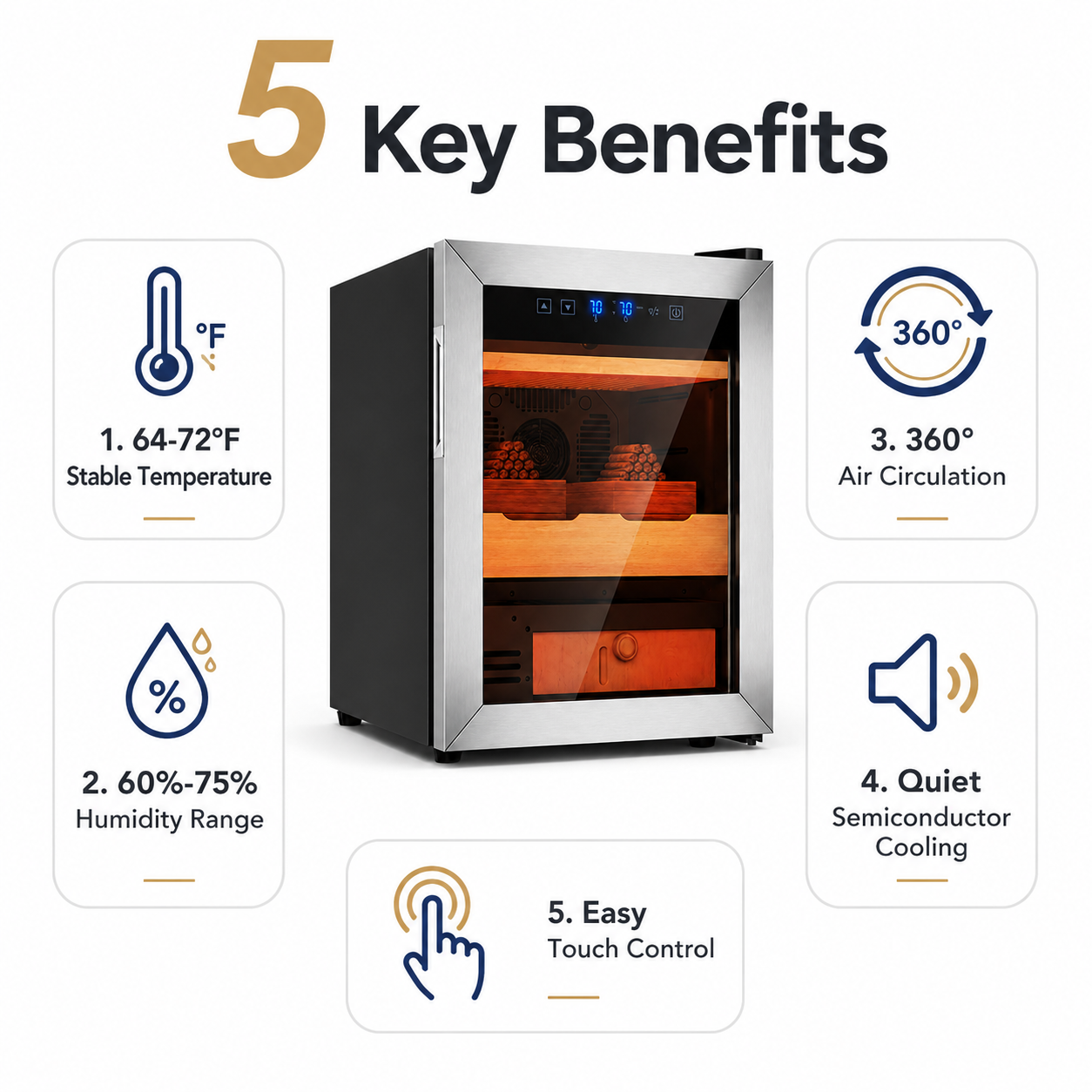 KingChii 50L Temp & Humidity Control Cigar Humidor, 350-Cigar Capacity