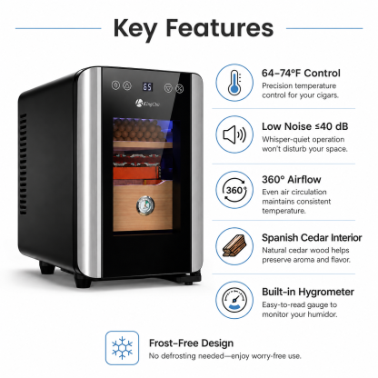 KingChii Electric Cigar Humidor with Temperature Control and Spanish Cedar Interior