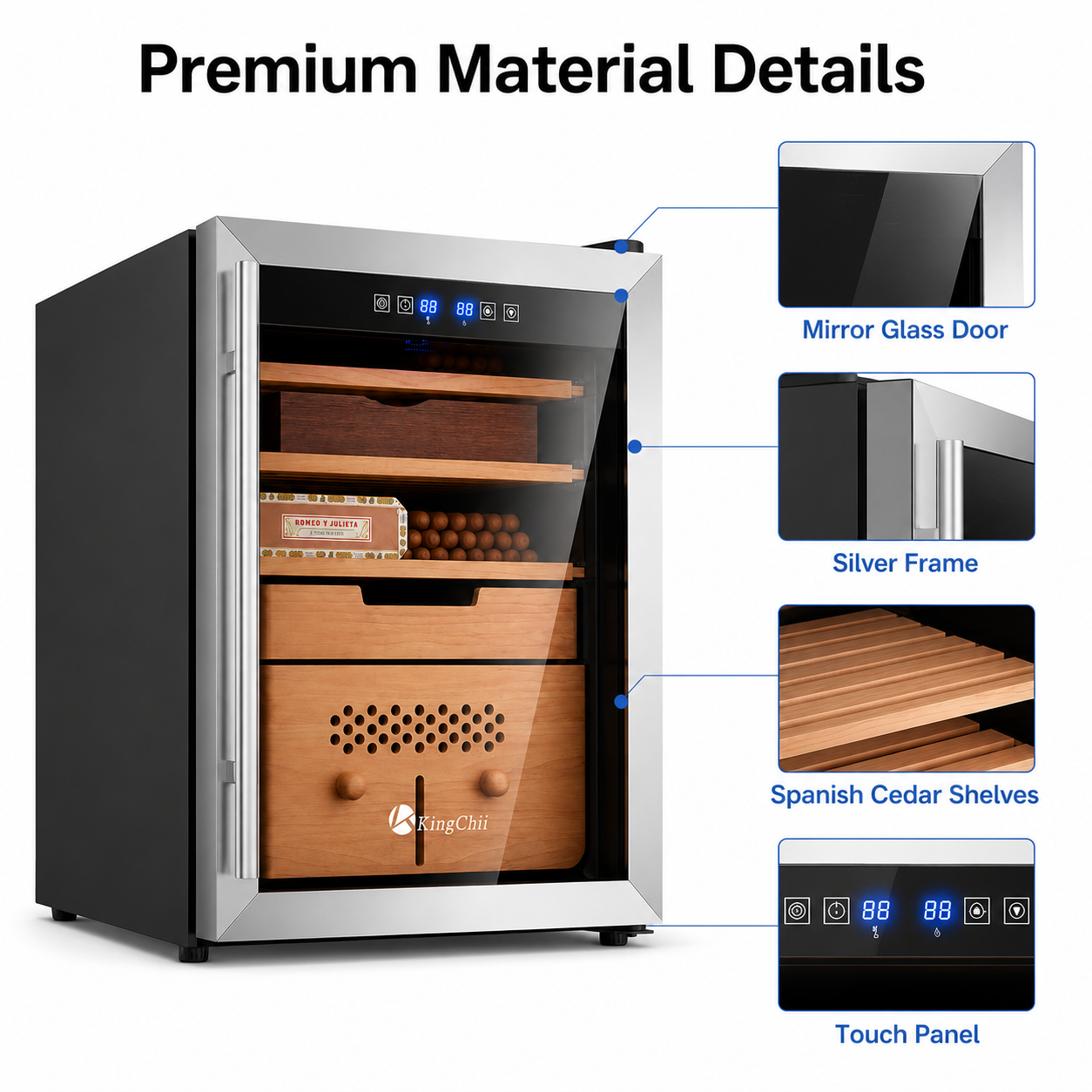 KingChii 58L Temp & Humidity Control Cigar Humidor, 385-Cigar Capacity