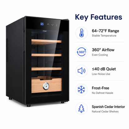 KingChii 48L Electric Cigar Humidor, 300-Cigar Capacity