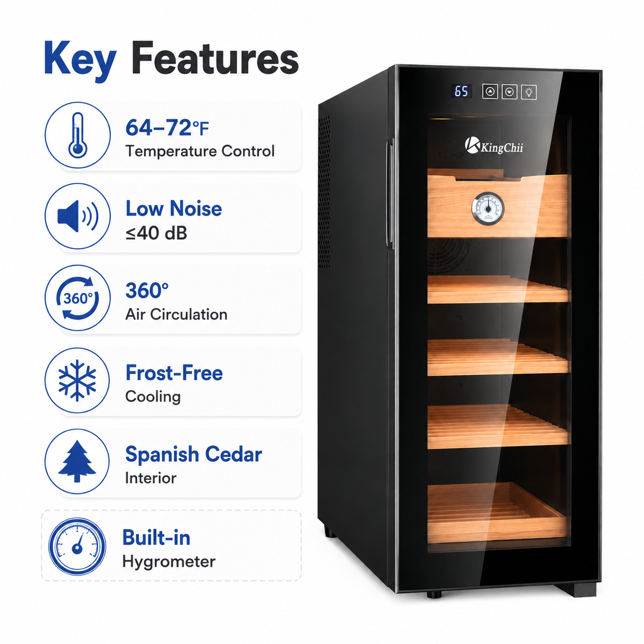 KingChii 33L Electric Cigar Humidor, 250-Cigar Capacity