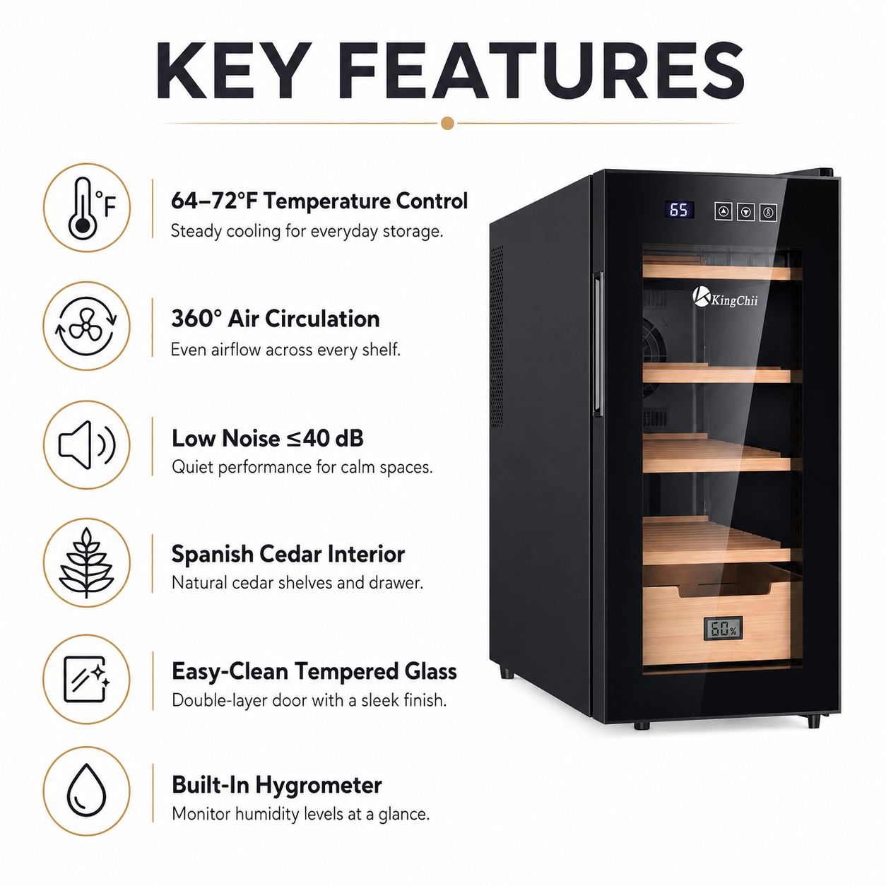 KingChii 26L Electric Cigar Humidor, 200-Cigar Capacity