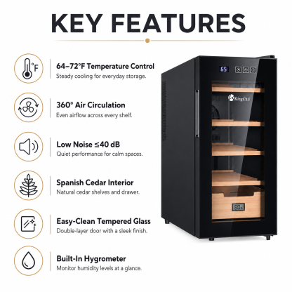KingChii 26L Electric Cigar Humidor, 200-Cigar Capacity