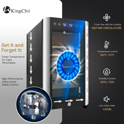 KingChii Electric Cigar Humidors, Electronic Temperature Control Cabinet with Spanish Cedar Wood Shelves & Drawer Hygrometer (25L, Temp&Humidity Control)