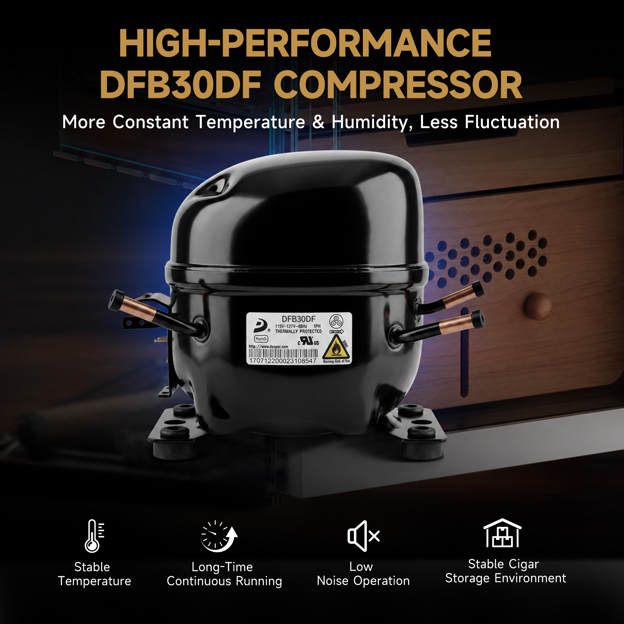 High-Performance Compressor Cigar Humidor with Precise Temperature Control for Long-Term Cigar Storage