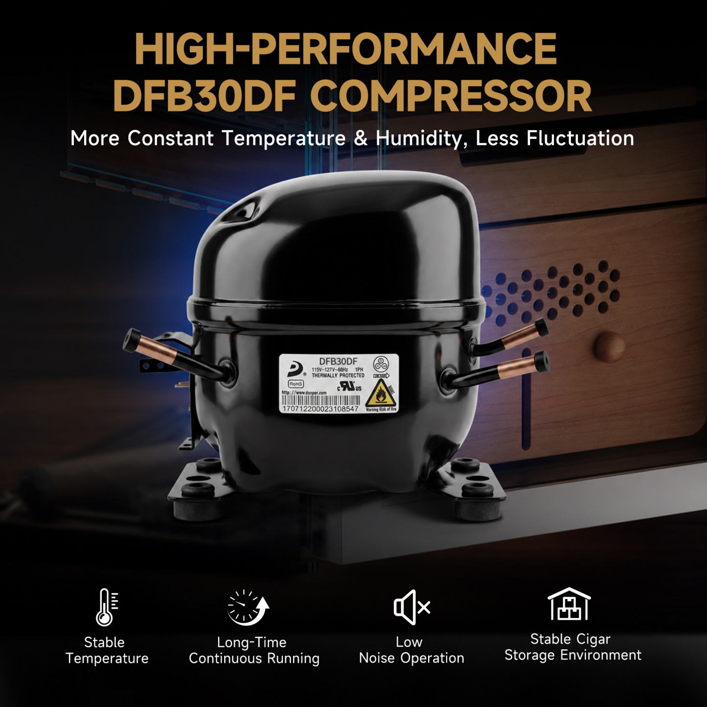 High-Performance Compressor Cigar Humidor with Precise Temperature Control for Long-Term Cigar Storage