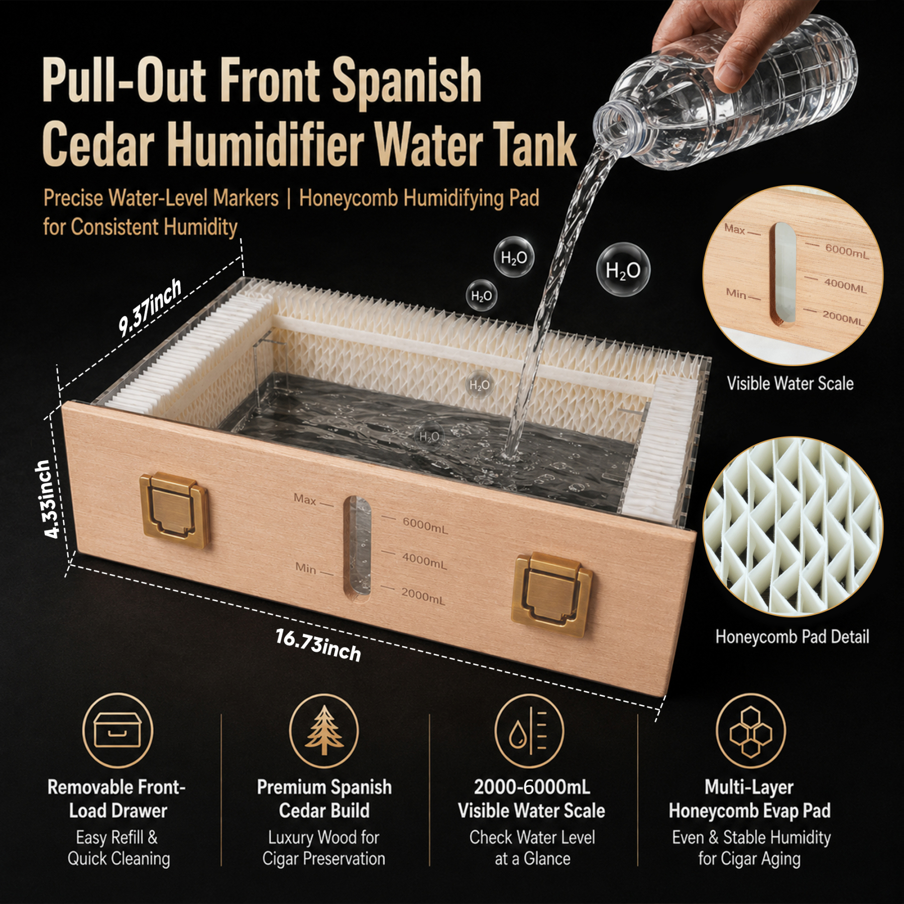 KingChii Pro 338L Smart Compressor Cigar Humidor Cabinet , Gold Glass Door & Compressor Cooling-2180 cigars
