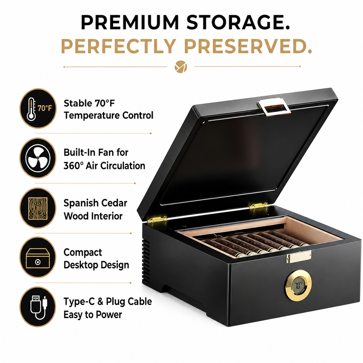 KingChii 3L Desktop Cigar Humidor, 25-50 Cigar Capacity