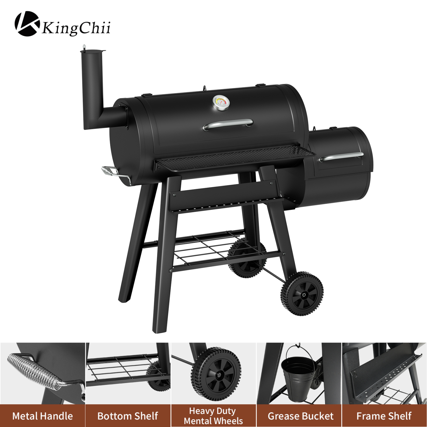 KingChii 547 SQ.IN. Charcoal Grills with Charcoal Wood Offset Smokers for Outdoor Patio BBQ Grilling, Black