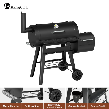 KingChii 547 SQ.IN. Charcoal Grills with Charcoal Wood Offset Smokers for Outdoor Patio BBQ Grilling, Black