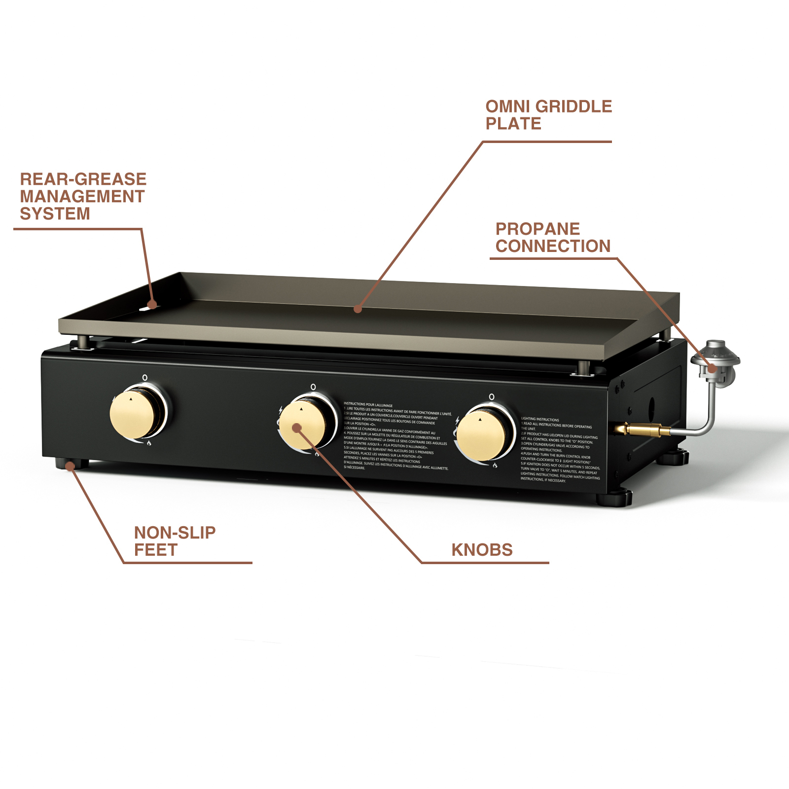 KingChii 3-Burner 28" Propane Griddle Grill for Camping, Backyard