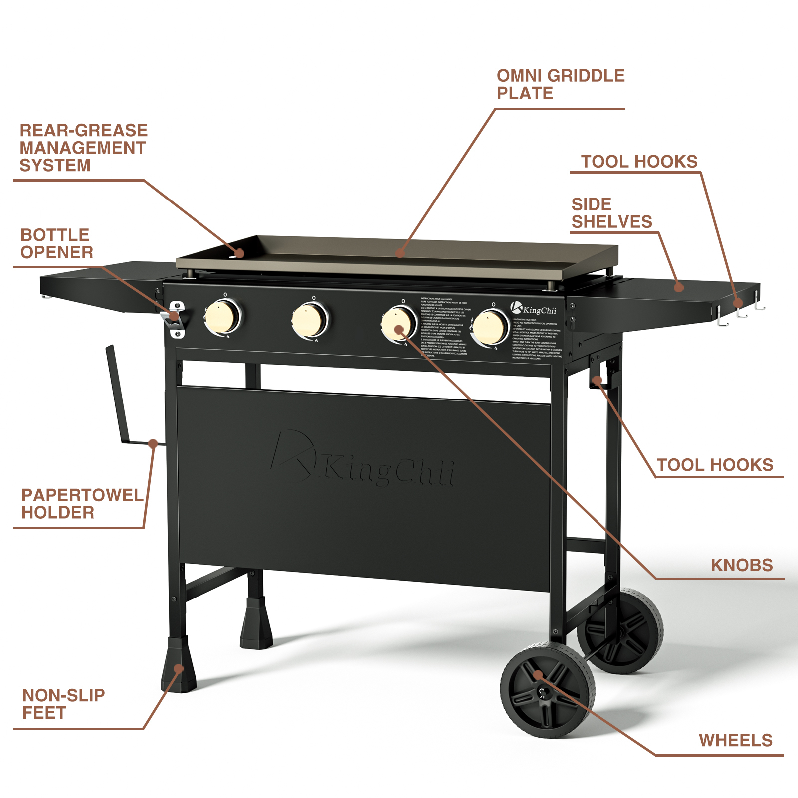 KingChii 4-Burner 32" Propane Griddle Outdoor Flat Top Gas Grill Griddle for Camping, Tailgating, BBQ, Backyard & Patio