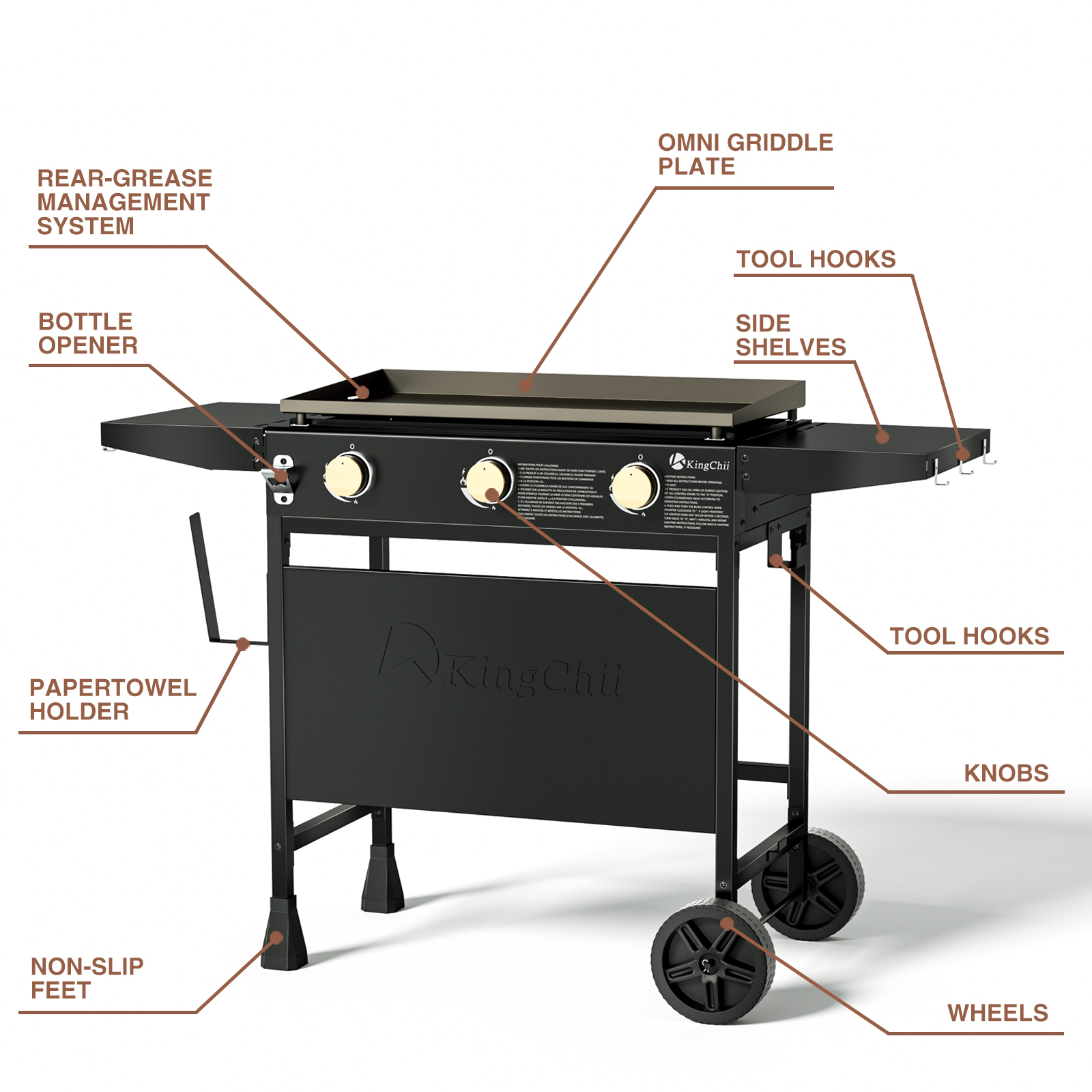 KingChii 3-Burner 28" Propane Griddles Outdoor Flat Top Gas Grill Griddle for Camping, Tailgating, BBQ, Parties, Backyard & Patio
