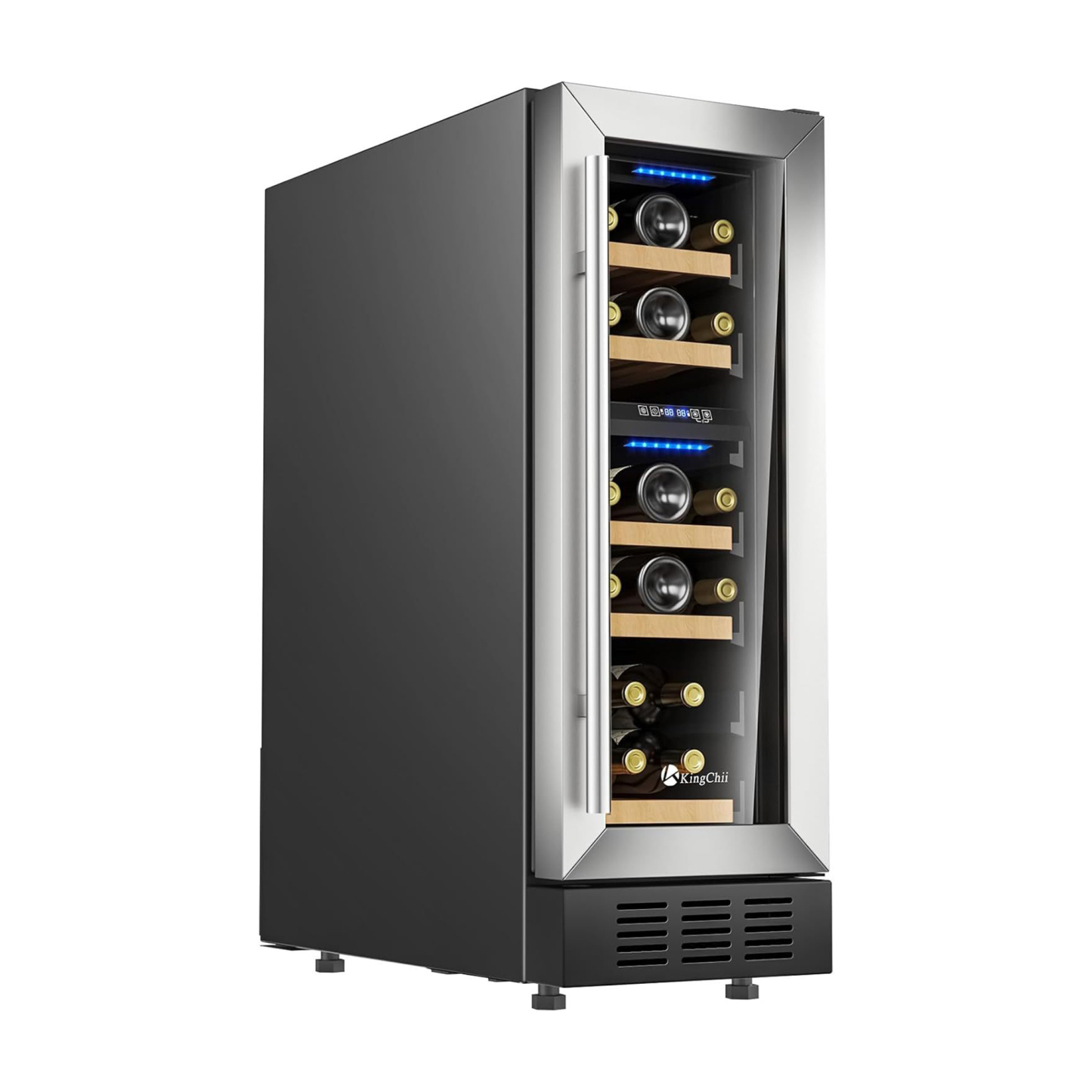 KingChii® 12 Inch 16 Bottles Dual Zone Wine Cooler Refrigerator Professional Compressor, Stainless Steel & Tempered Glass For Red Wine, Champagne - Built-in or Freestanding for Home, Kitchen, or Office