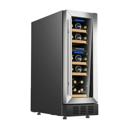 KingChii® 12 Inch 16 Bottles Dual Zone Wine Cooler Refrigerator Professional Compressor, Stainless Steel & Tempered Glass For Red Wine, Champagne - Built-in or Freestanding for Home, Kitchen, or Office