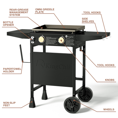 KingChii 2-Burner 19" Propane Griddle Outdoor Flat Top Gas Grill Griddle for Camping, Tailgating, BBQ, Parties, Backyard & Patio