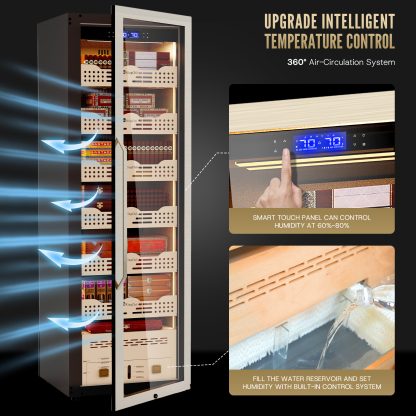 KingChii 338L Smart Electric Cigar Humidor Cabinet with WiFi, Gold Glass Door & Compressor Cooling