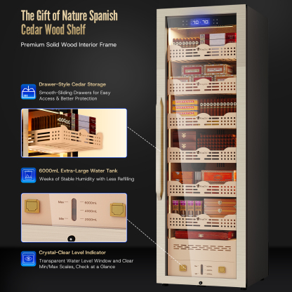 KingChii 338L Smart Electric Cigar Humidor Cabinet with WiFi, Gold Glass Door & Compressor Cooling