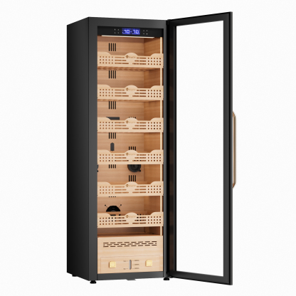 KingChii Pro 338L Smart Compressor Cigar Humidor Cabinet , Gold Glass Door & Compressor Cooling-2180 cigars