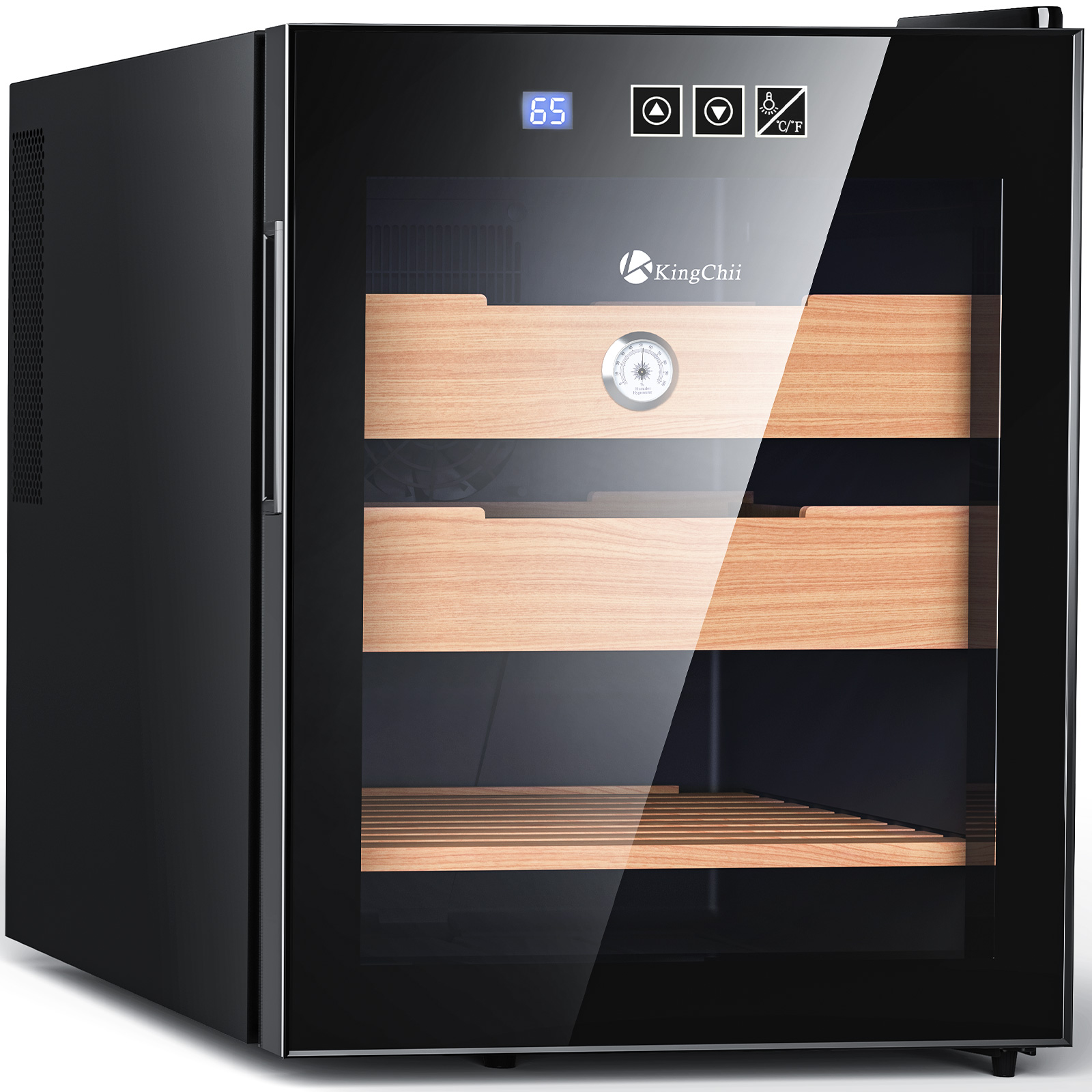 KingChii 48L Electric Cigar Humidors with Temperature Control System, Cigar Cabinet with Spanish Cedar Wood Shelves & Hygrometer, Father's Day Gifts for Men (3 Layers 350 Capacity)