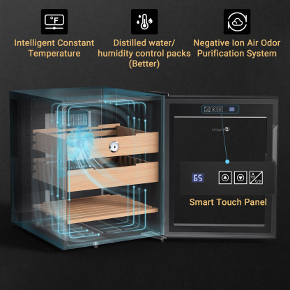KingChii 48L Electric Cigar Humidors with Temperature Control System, Cigar Cabinet with Spanish Cedar Wood Shelves & Hygrometer, Father's Day Gifts for Men (3 Layers 350 Capacity)