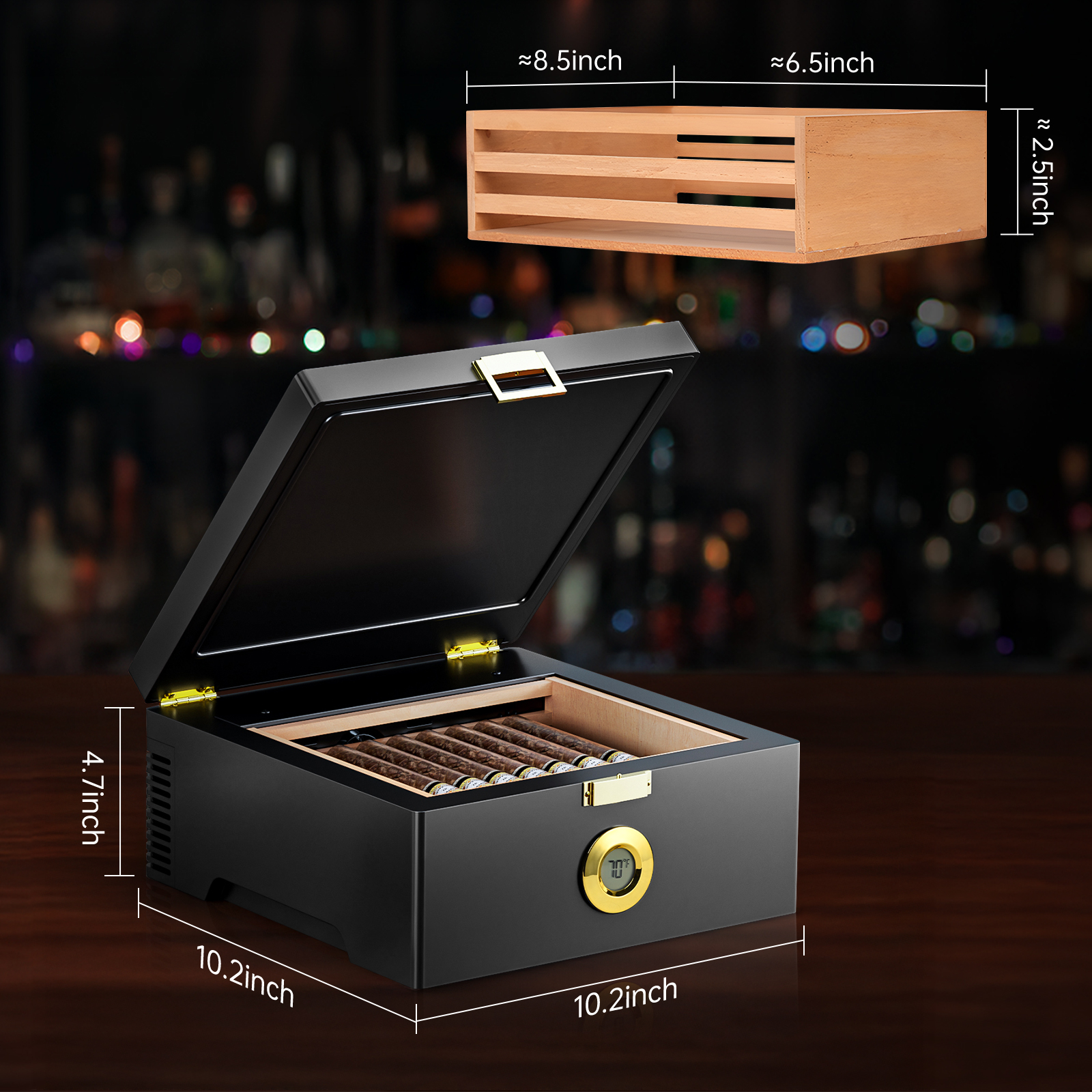KingChii® 3L Desktop electric Cigar Humidor Box with Semiconductor Chip Constant Temperature (64°F-74°F) , with Spanish Cedar Wood, Type C & Plug Cable, Gifts for Men (25-50 Cigars) $79.99