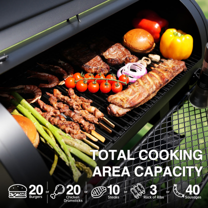 KingChii 547 SQ.IN. Charcoal Grills with Charcoal Wood Offset Smokers for Outdoor Patio BBQ Grilling, Black